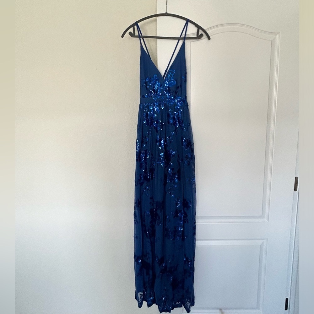 NWT LULU’S Captivating Essence Blue Sequin Backless Maxi Dress Womens - Picture 9 of 15
